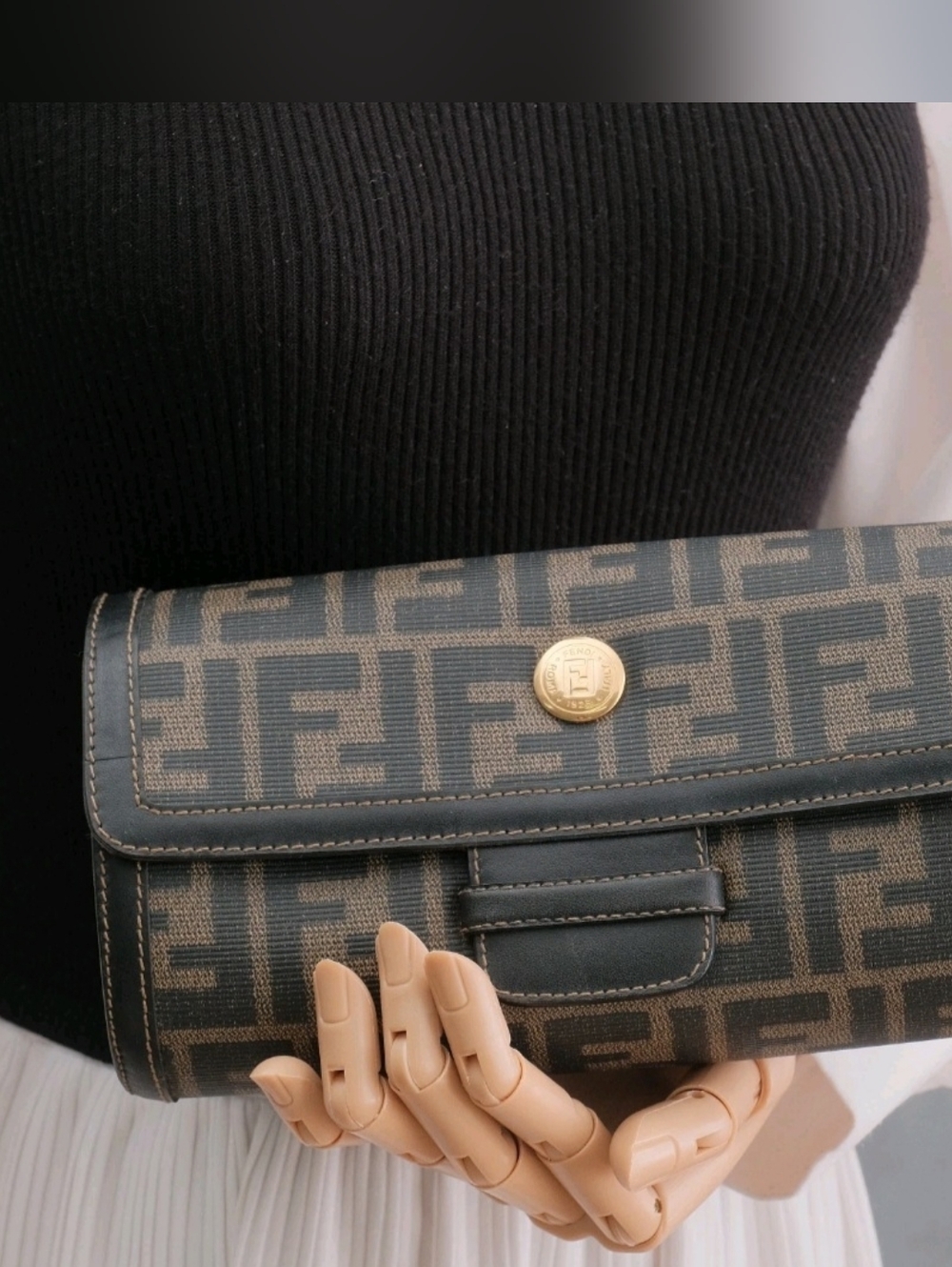 Fendi FF Zucca Black & Brown  Mama Baguette Crossbody Clutch Bag - Picture 2 of 9